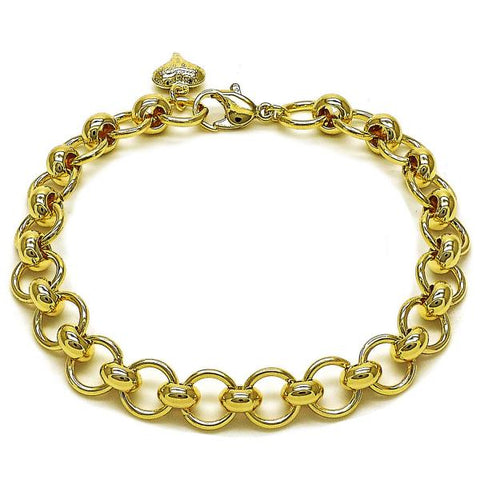 Pulsera Elegante 03.331.0327.08 Oro Laminado, Diseño de Corazon, Pulido, Dorado