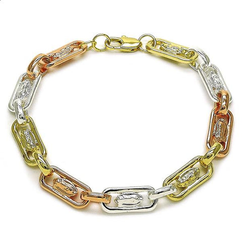 Pulsera Elegante 03.411.0076.08 Oro Laminado, Diseño de Guadalupe, Pulido, Tricolor