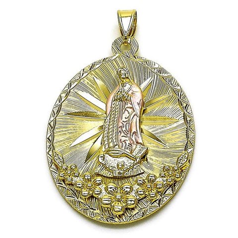 Dije Religioso 05.213.0056.1 Oro Laminado, Diseño de Guadalupe y Flor, Diseño de Guadalupe, Diamantado, Tricolor