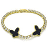 Pulsera Tennis 03.283.0388.07 Oro Laminado, Diseño de Mariposa, con Zirconia Cubica Blanca y Madre PerlaNegro, Pulido, Dorado