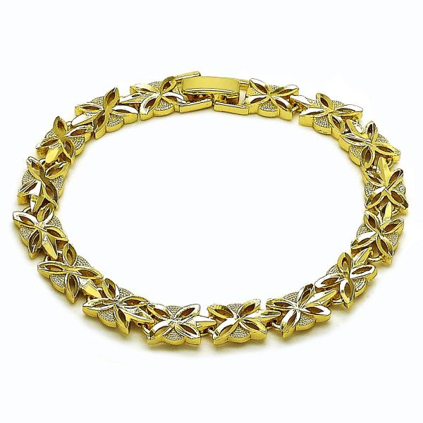 Pulsera Tennis 03.213.0358.07 Oro Laminado, Diseño de Oja, Diamantado, Dorado