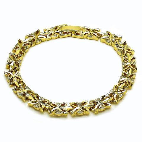 Pulsera Tennis 03.213.0358.07 Oro Laminado, Diseño de Oja, Diamantado, Dorado