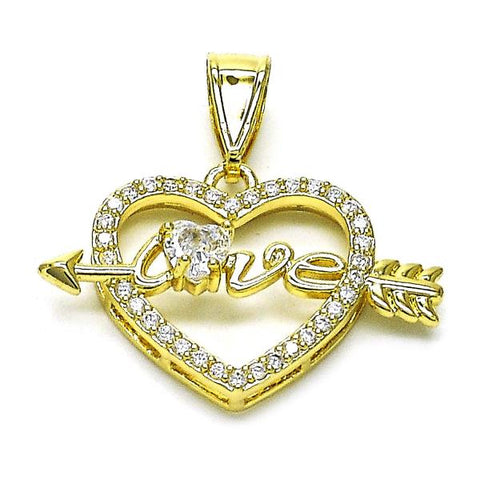 Dije Elegante 05.411.0035 Oro Laminado, Diseño de Corazon y Flecha, Diseño de Corazon, con Zirconia Cubica Blanca y Micro PaveBlanca, Pulido, Dorado