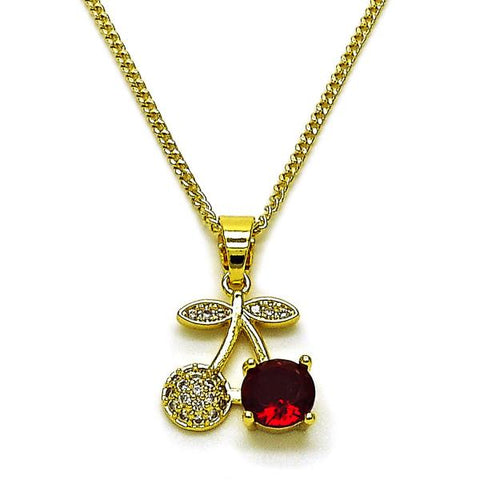 Collares con Dije 04.341.0140.18 Oro Laminado, Diseño de Cereza y Miami Cubana, Diseño de Cereza, con Zirconia Cubica Granate y Micro PaveBlanca, Pulido, Dorado