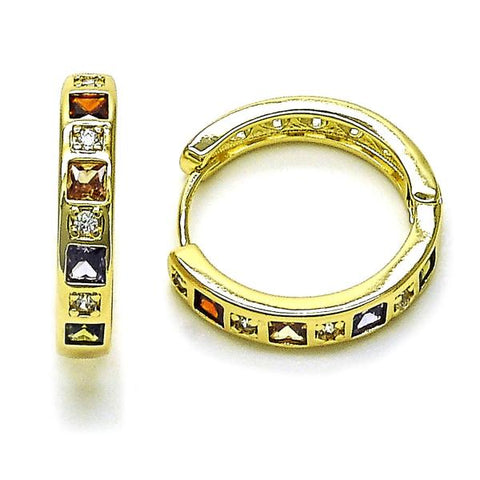 Argolla Huggie 02.213.0618.2.20 Oro Laminado, con Zirconia Cubica Multicolor y Blanca, Pulido, Dorado