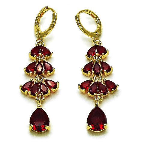 Arete Largo 02.323.0110 Oro Laminado, Diseño de Gota, con Zirconia Cubica Granate, Pulido, Dorado