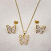 Juego de Arete y Dije de Adulto 10.379.0075 Oro Laminado, Diseño de Mariposa, con Perla Marfil, Pulido, Dorado