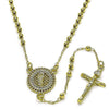 Rosario Fino 09.213.0058.18 Oro Laminado, Diseño de San Judas y Crucifijo, Diseño de San Judas, con Micro Pave Blanca, Pulido, Dorado