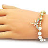 Pulsera Elegante 03.341.0253.07 Oro Laminado, Diseño de Libelula y Bead Expandible, Diseño de Libelula, con Perla Marfil y Zirconia CubicaBlanca, Pulido, Dorado