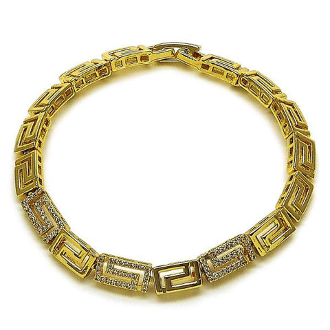 Pulsera Elegante 03.283.0505.07 Oro Laminado, Diseño de Llave Griega, con Micro Pave Blanca, Pulido, Dorado