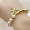 Pulsera Elegante 03.341.0253.07 Oro Laminado, Diseño de Libelula y Bead Expandible, Diseño de Libelula, con Perla Marfil y Zirconia CubicaBlanca, Pulido, Dorado
