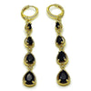 Arete Largo 02.323.0106 Oro Laminado, Diseño de Gota, con Zirconia Cubica Negro, Pulido, Dorado