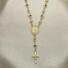 Rosario Mediano 09.213.0015.1.18 Oro Laminado, Diseño de Virgen Maria y Crucifijo, Diseño de Virgen Maria, Esmaltado Blanco, Dorado