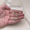Juego de Arete y Dije de Adulto 10.342.0126 Oro Laminado, Diseño de Pajaro, con Micro Pave Blanca y Rubi, Diamantado, Dorado