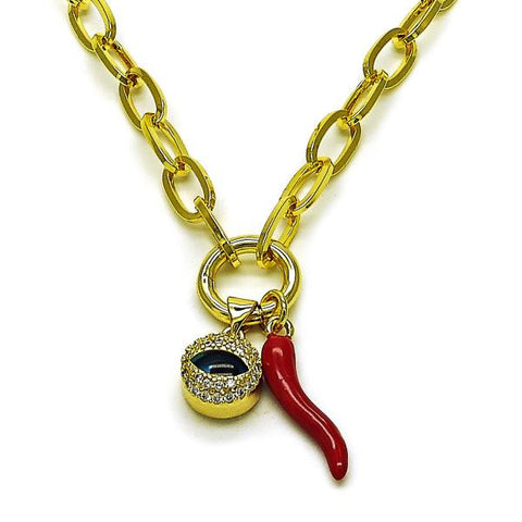 Gargantilla Elegante 04.341.0238.18 Oro Laminado, Diseño de Chile y Ojo Griego, Diseño de Chile, con Micro Pave Blanca y CristalBlue Zircon, Pulido, Dorado