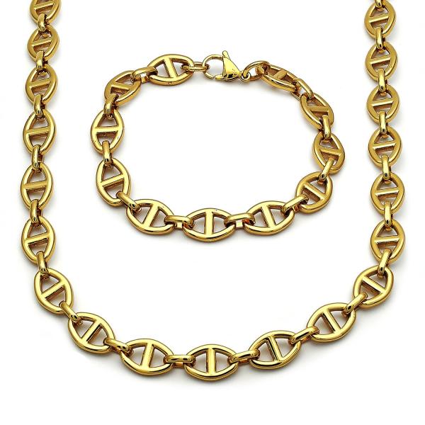 Collar y Pulso 06.116.0066 Acero Inoxidable, Diseño de Mariner y Puff Mariner, Diseño de Mariner, Pulido, Dorado