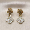 Arete Dormilona 02.283.0250 Oro Laminado, Diseño de Trebol de Cuatro Hojas, con Zirconia Cubica Blanca, Diamantado, Dorado