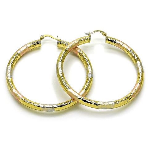 Argolla Grande 02.213.0813.60 Oro Laminado, Diseño de Hueco, Diamantado, Tricolor