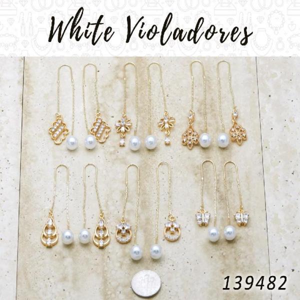 Kit Surtido de 35 Aretes Pasantes Violador con Zirconia Blanca de Oro Laminado al por mayor — SKU 139482