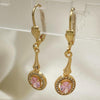 Arete Largo 02.387.0045.1 Oro Laminado, con Zirconia Cubica Rosado y Blanca, Pulido, Dorado