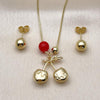 Juego de Arete y Dije de Adulto 10.417.0021 Oro Laminado, Diseño de Cereza y Bola, Diseño de Cereza, Pulido, Dorado