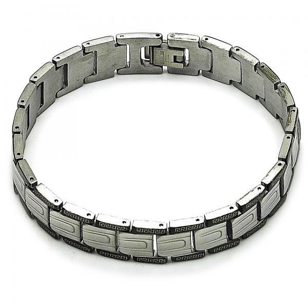 Pulsera Solida 03.114.0275.5.08 Acero Inoxidable, Diseño de Llave Griega, Pulido, Dos Tonos