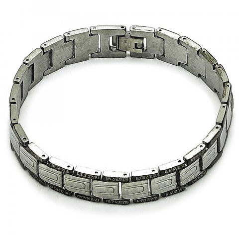 Pulsera Solida 03.114.0275.5.08 Acero Inoxidable, Diseño de Llave Griega, Pulido, Dos Tonos