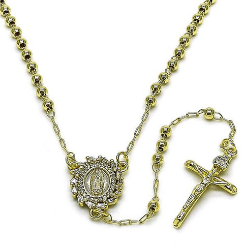 Rosario Fino 09.213.0056.18 Oro Laminado, Diseño de Guadalupe y Crucifijo, Diseño de Guadalupe, con Zirconia Cubica Blanca, Pulido, Dorado