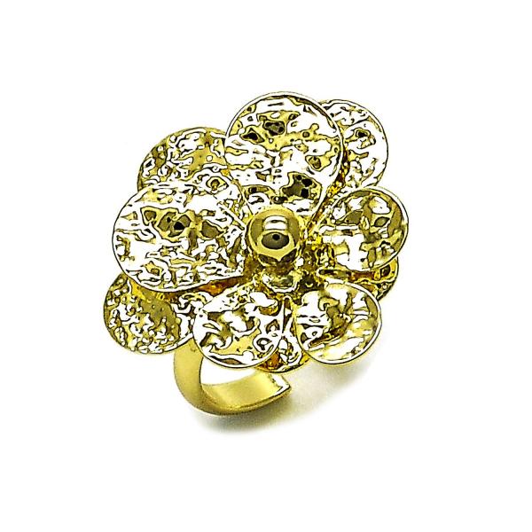 Anillo Elegante 01.213.0070 Oro Laminado, Diseño de Flor, Diamantado, Dorado