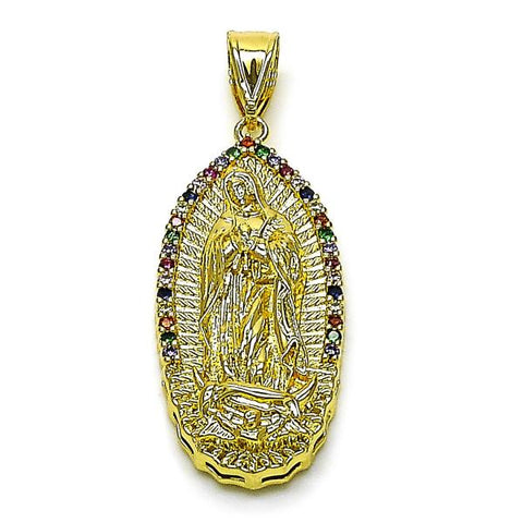 Dije Religioso 05.411.0072 Oro Laminado, Diseño de Guadalupe, con Zirconia Cubica Multicolor, Diamantado, Dorado