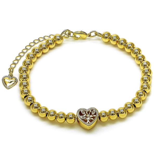 Aro Individual 07.170.0049.04 Oro Laminado, Diseño de Corazon y Bola, Diseño de Corazon, con Micro Pave Blanca, Pulido, Dorado
