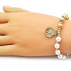 Pulsera Elegante 03.341.0248.07 Oro Laminado, Diseño de Concha y Bola, Diseño de Concha, con Perla Marfil y Micro PaveBlanca, Pulido, Dorado