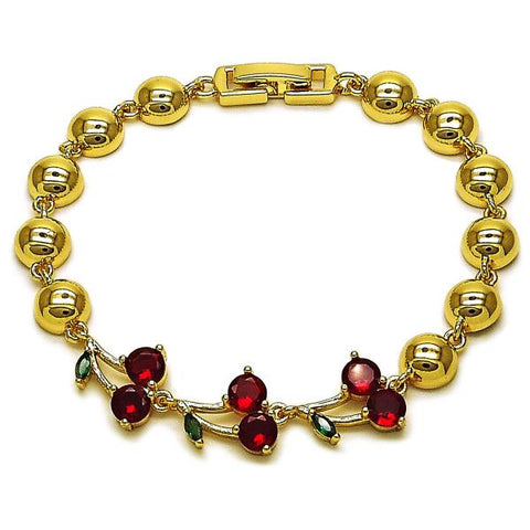 Pulsera Elegante 03.283.0485.07 Oro Laminado, Diseño de Cereza y Bola, Diseño de Cereza, con Zirconia Cubica Granate y Verde, Pulido, Dorado