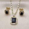 Juego de Arete y Dije de Adulto 10.196.0180 Oro Laminado, Diseño de Cluster, con Zirconia Cubica Negro y Blanca, Pulido, Dorado