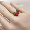 Anillo Elegante 01.170.0003 Oro Laminado, Diseño de Cereza, Esmaltado Rojo, Dorado