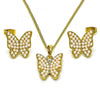 Juego de Arete y Dije de Adulto 10.379.0075 Oro Laminado, Diseño de Mariposa, con Perla Marfil, Pulido, Dorado