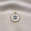 Dije Elegante 05.411.0017 Oro Laminado, Diseño de Ojo Griego, con Micro Pave Zafiro Azul y Blanca, Esmaltado Blanco, Dorado