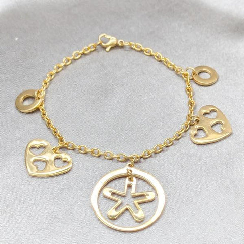 Pulsera Elegante 03.63.22102.07 Acero Inoxidable, Diseño de Corazon y Estrella, Diseño de Corazon, Pulido, Dorado