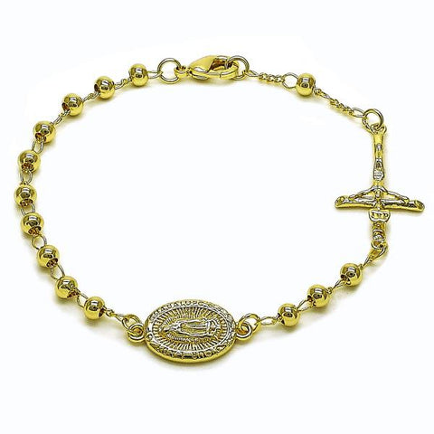 Pulsera Elegante 03.213.0350.08 Oro Laminado, Diseño de Guadalupe y Cruz, Diseño de Guadalupe, Pulido, Dorado