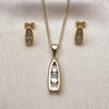 Juego de Arete y Dije de Adulto 10.342.0241 Oro Laminado, Diseño de Herradura, con Zirconia Cubica Blanca, Pulido, Dorado