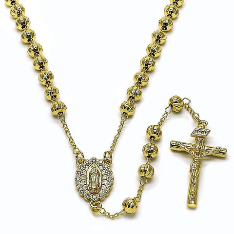 Rosario Mediano 09.253.0081.26 Oro Laminado, Diseño de Guadalupe y Crucifijo, Diseño de Guadalupe, con Zirconia Cubica Blanca, Diamantado, Dorado
