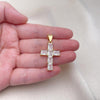 Dije Religioso 05.342.0184.2 Oro Laminado, Diseño de Cruz, con Zirconia Cubica Blanca, Pulido, Dorado