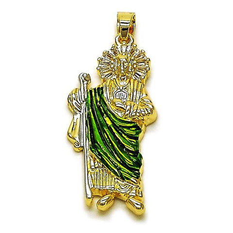 Dije Religioso 05.210.0017 Oro Laminado, Diseño de San Judas y Baguette, Diseño de San Judas, con Zirconia Cubica Blanca, Pulido, Tricolor