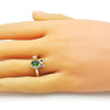 Anillo Multi Piedra 01.196.0006.1 Oro Laminado, Diseño de Buho, con Zirconia Cubica Verde y Blanca, Pulido, Dorado