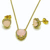 Juego de Arete y Dije de Adulto 10.156.0526.2 Oro Laminado, Diseño de Corazon y Cluster, Diseño de Corazon, con Zirconia Cubica Rosado y Micro PaveBlanca, Pulido, Dorado