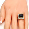 Anillo Multi Piedra 01.205.0012.3.08 Oro Laminado, con Zirconia Cubica Negro y Blanca, Pulido, Dorado