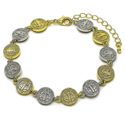 Pulsera Tennis 03.341.0240.07 Oro Laminado, Diseño de San Benito, Pulido, Dos Tonos