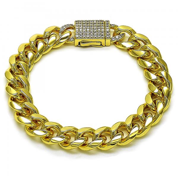 Pulsera Elegante 03.156.0041.07 Oro Laminado, Diseño de Miami Cubana, con Micro Pave Blanca, Pulido, Dorado