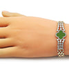 Pulsera Elegante 03.283.0435.3.07 Oro Laminado, Diseño de Trebol de Cuatro Hojas, con Zirconia Cubica Blanca y Micro PaveVerde Claro, Pulido, Dorado