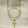 Collar y Pulso 06.63.0260 Oro Laminado, Diseño de Crucifijo, Pulido, Dorado